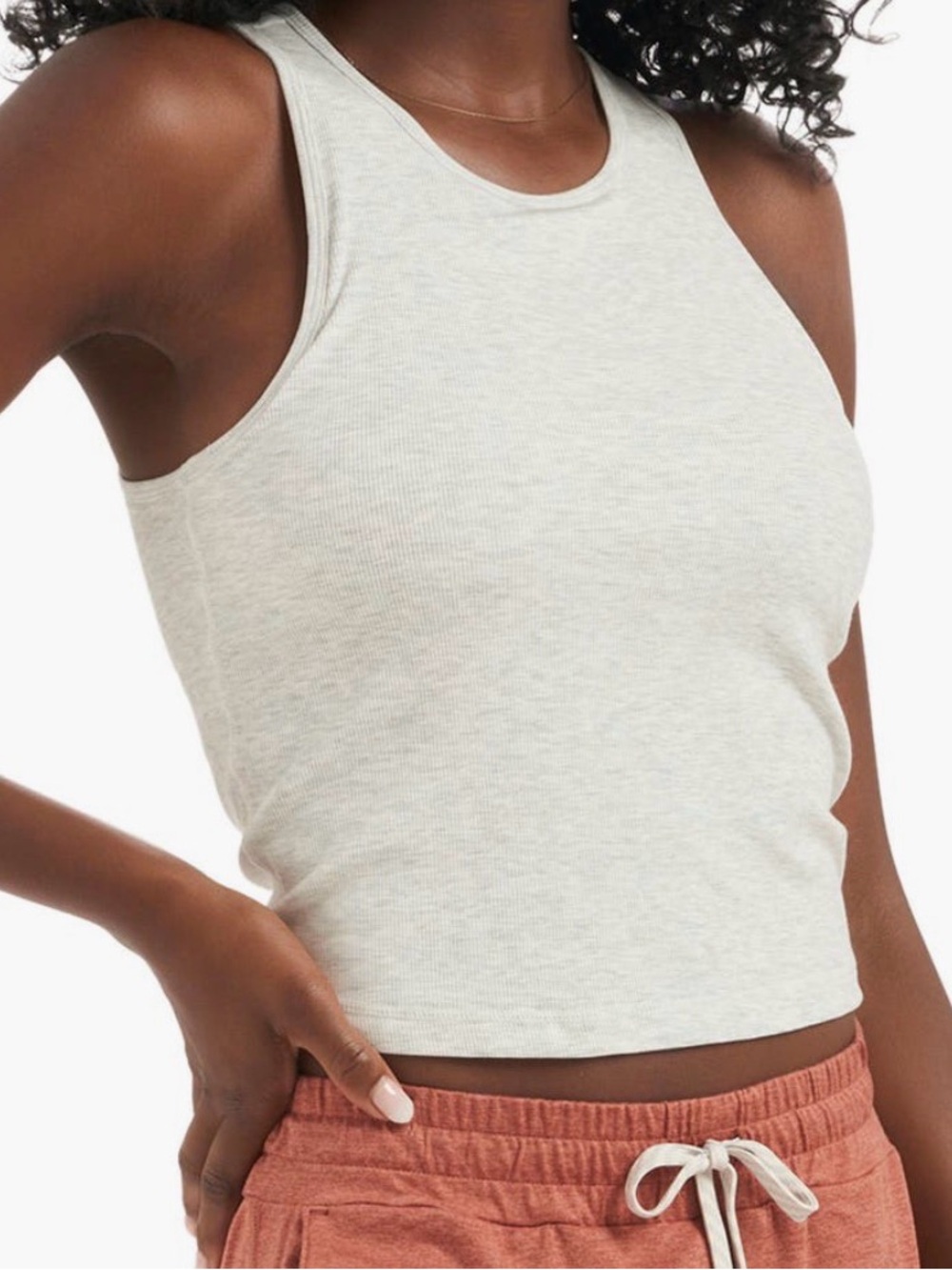 Vuori White Heather Gray Ribbed Tank Top Small Pose Plyo